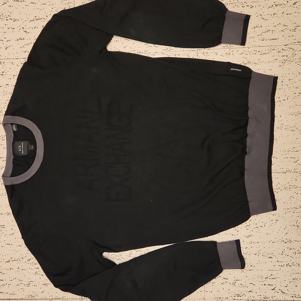 Armani Exchange Spell Out Logo Pullover Crewneck Knit Sweater Grey And Black - Picture 8 of 10